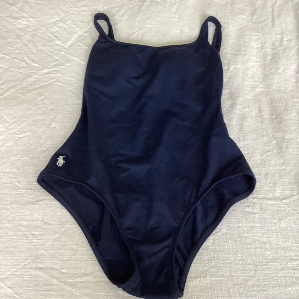 Ralph Lauren Blue Label One Piece Swimsuit Size 4 Navy Blue Classic Pony Logo - Picture 14 of 14